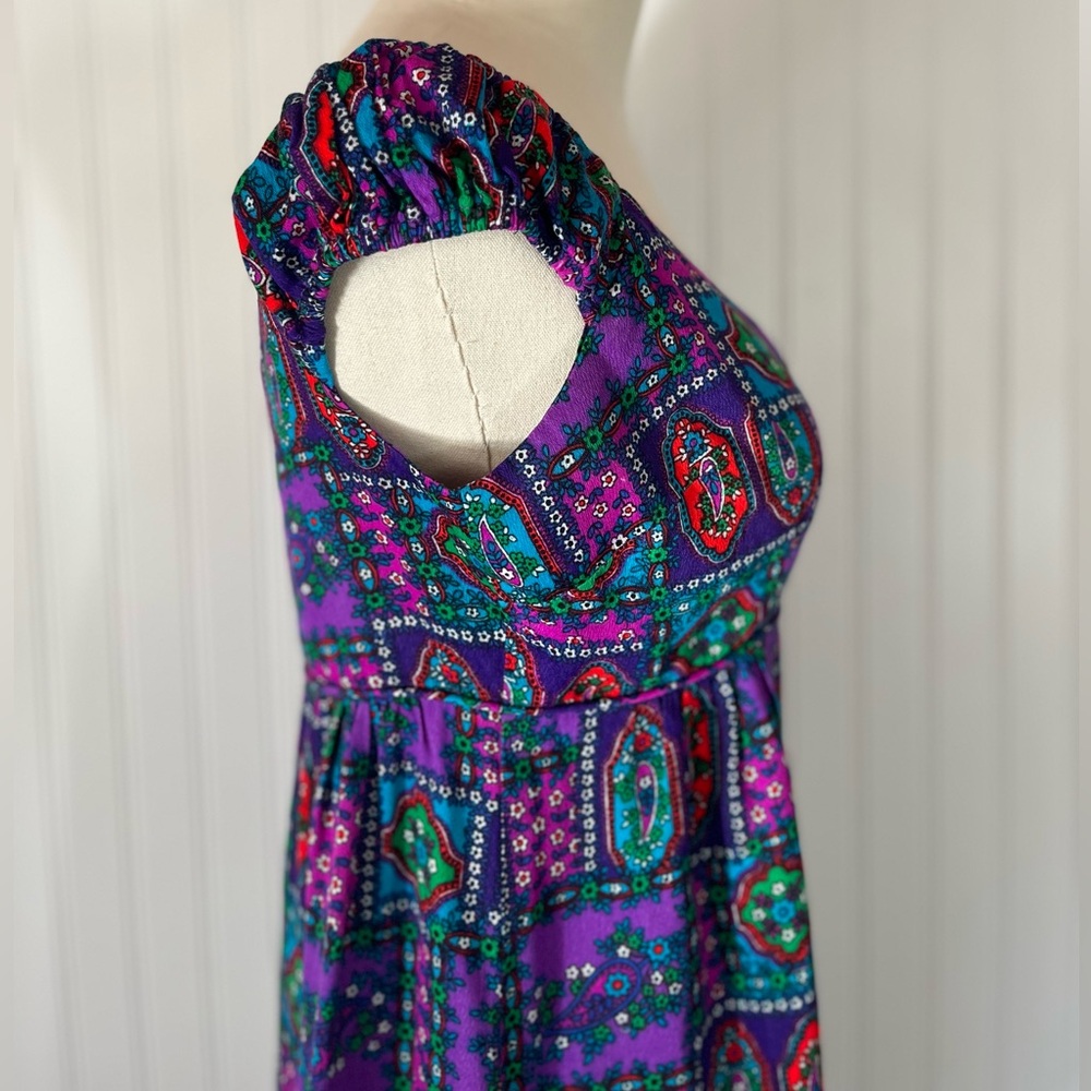 Vintage Hawaiian Purple Psychedelic Floral Patterned Maxi Dress Cap Sleeve Sa-Ne - Picture 11 of 16